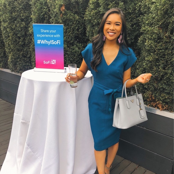 Eliza J Ruffle Dress in Teal Blue - Picture 2 of 3